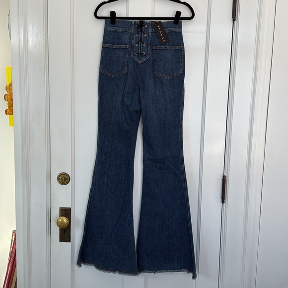 Dundas Button-Detailed High-Rise Flared Jeans Size 42 - Picture 6 of 12